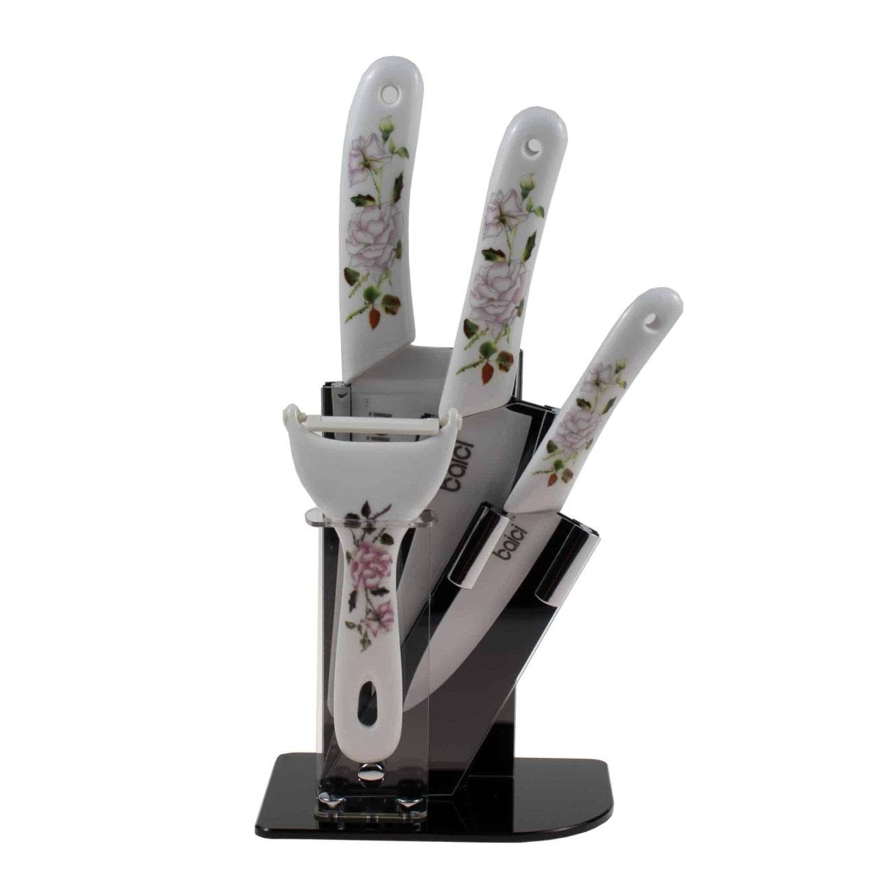 Set 4 cutite ceramice bucatarie cu suport si curatator legume