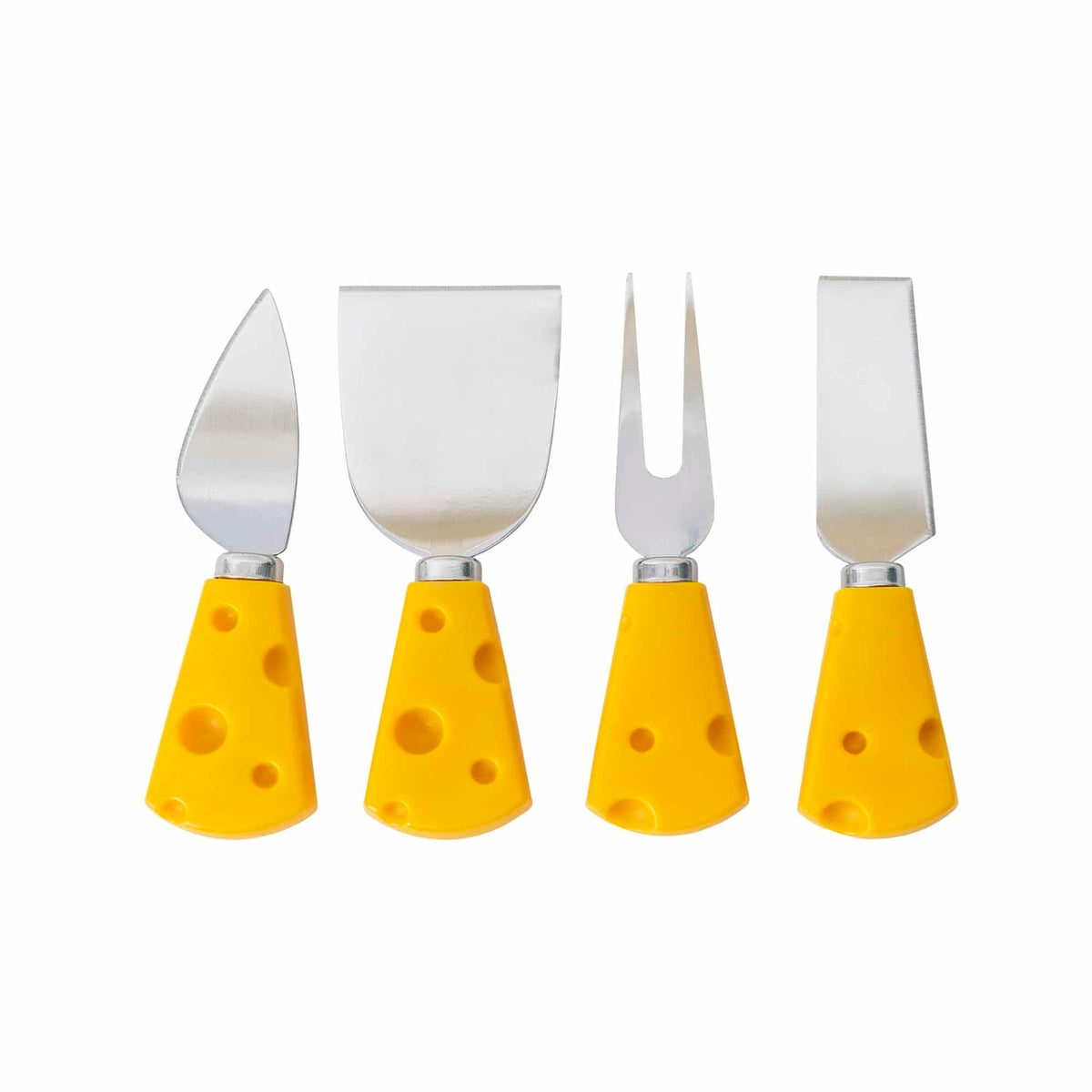 Set 4 cutite inox pentru cascaval, 12 cm, diverse tipuri si culori