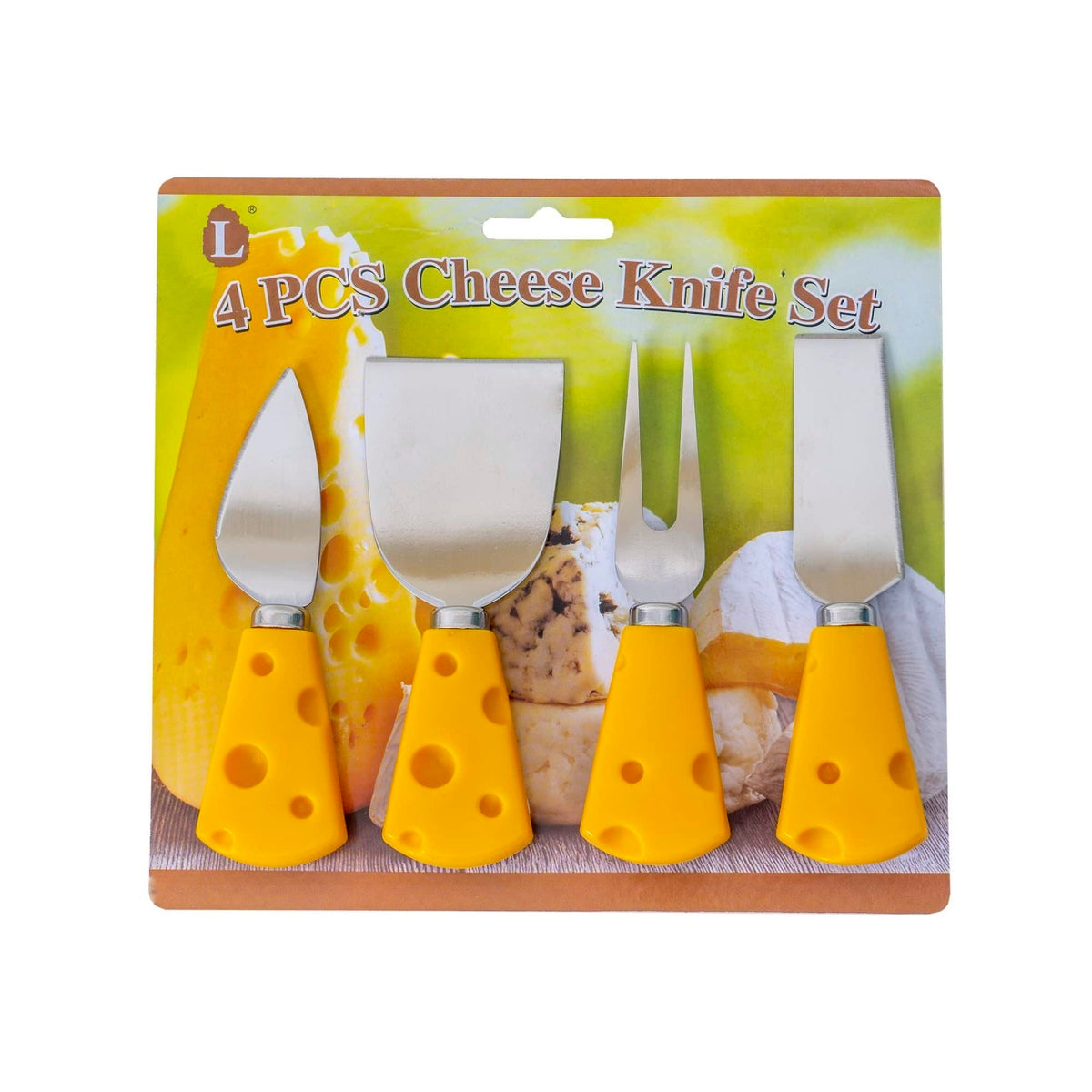 Set 4 cutite inox pentru cascaval, 12 cm, diverse tipuri si culori