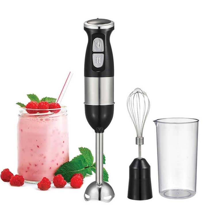 Set 4 in 1 blender/tocator/tel, din metal si plastic, cu 2 viteze, putere 500W, capacitate boluri 500/600 ml, alimentare la retea, negru/argintiu