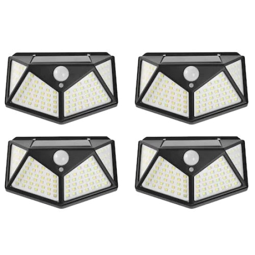 Set 4 lampi cu incarcare solara FOXMAG24, senzor miscare, 3 trepte de iluminare, 100 LED