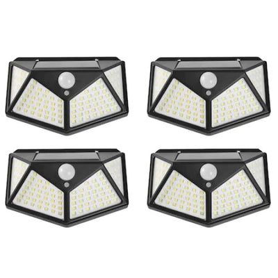 Set 4 lampi cu incarcare solara FOXMAG24, senzor miscare, 3 trepte de iluminare, 100 LED