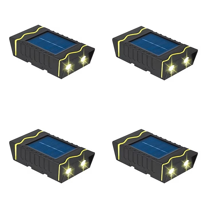 Set 4 lampi solare de perete, dreptunghiulare, lumineaza bidirectional, lumina calda, rezistente la apa si praf, acumulator de capacitate mare, negru