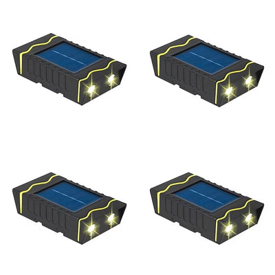 Set 4 lampi solare de perete, dreptunghiulare, lumineaza bidirectional, lumina calda, rezistente la apa si praf, acumulator de capacitate mare, negru