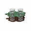 Set 4 pahare shot 50ml cu suport lemn trifoi, transparent-verde
