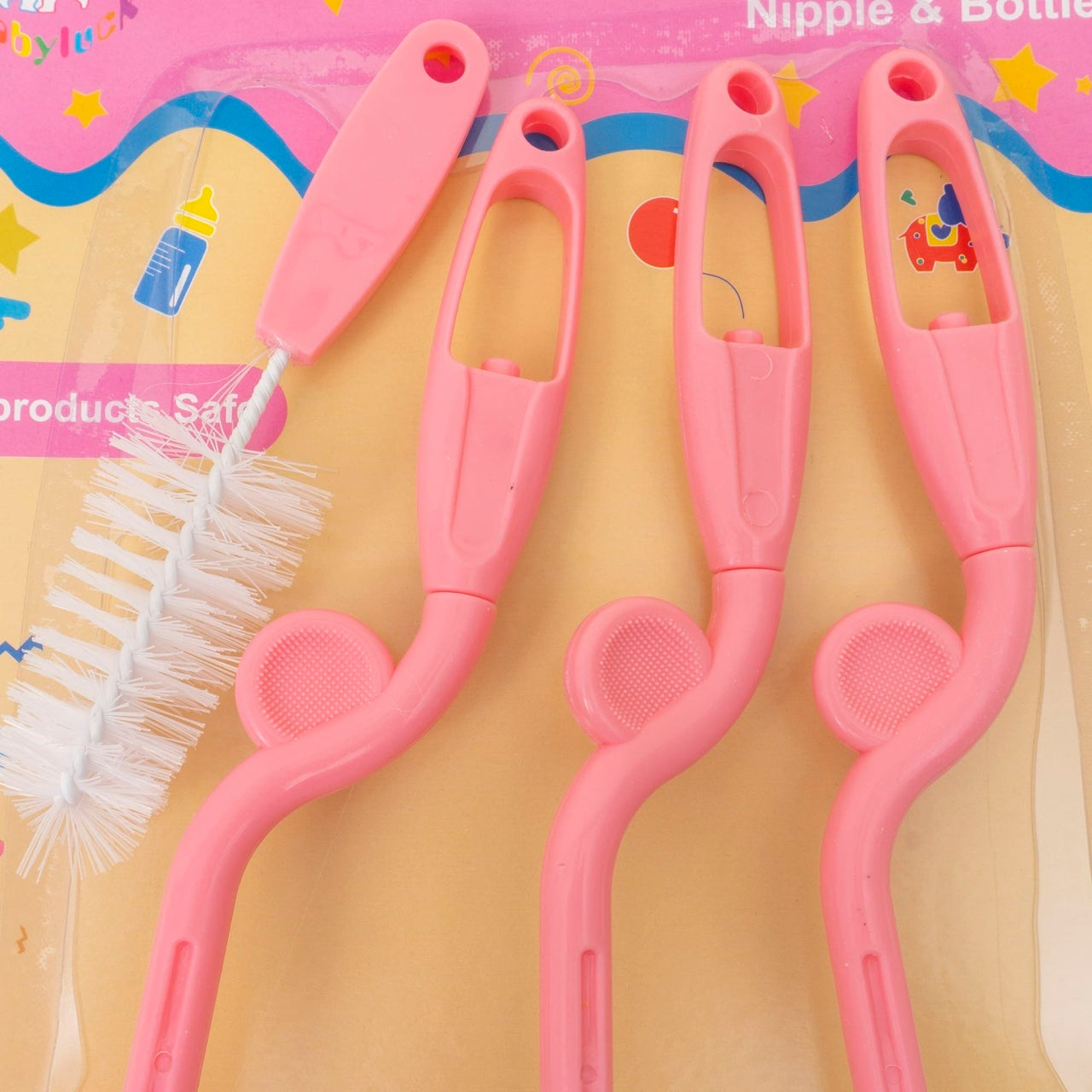 Set 4 perii pentru curatarea biberoanelor si tetinelor, roz, diferite dimensiuni