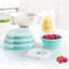 Set 4 recipiente rotunde pliabile, capacitate 350 ml, 500 ml, 800 ml, 1200 ml, din ABS si silicaon nontoxic, cu capac, verde