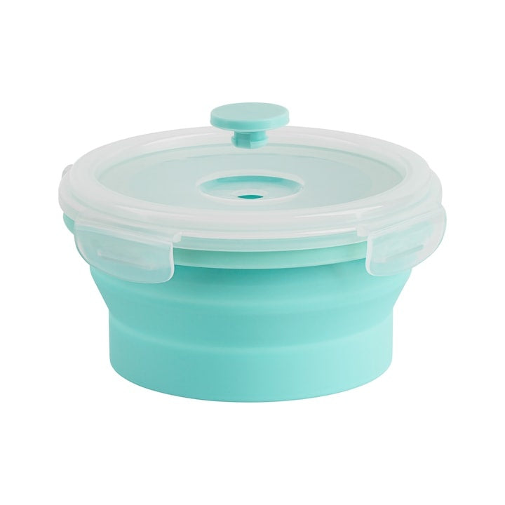 Set 4 recipiente rotunde pliabile, capacitate 350 ml, 500 ml, 800 ml, 1200 ml, din ABS si silicaon nontoxic, cu capac, verde
