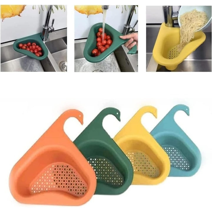 Set 4 scurgatoare multifunctionale, triunghiular, din plastic, cu suport prindere chiuveta, cu maner, multicolor