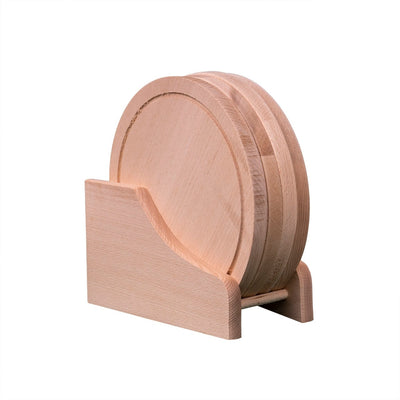 Set 4 tocatoare rotunde din lemn, diametru 25 cm, cu suport bej