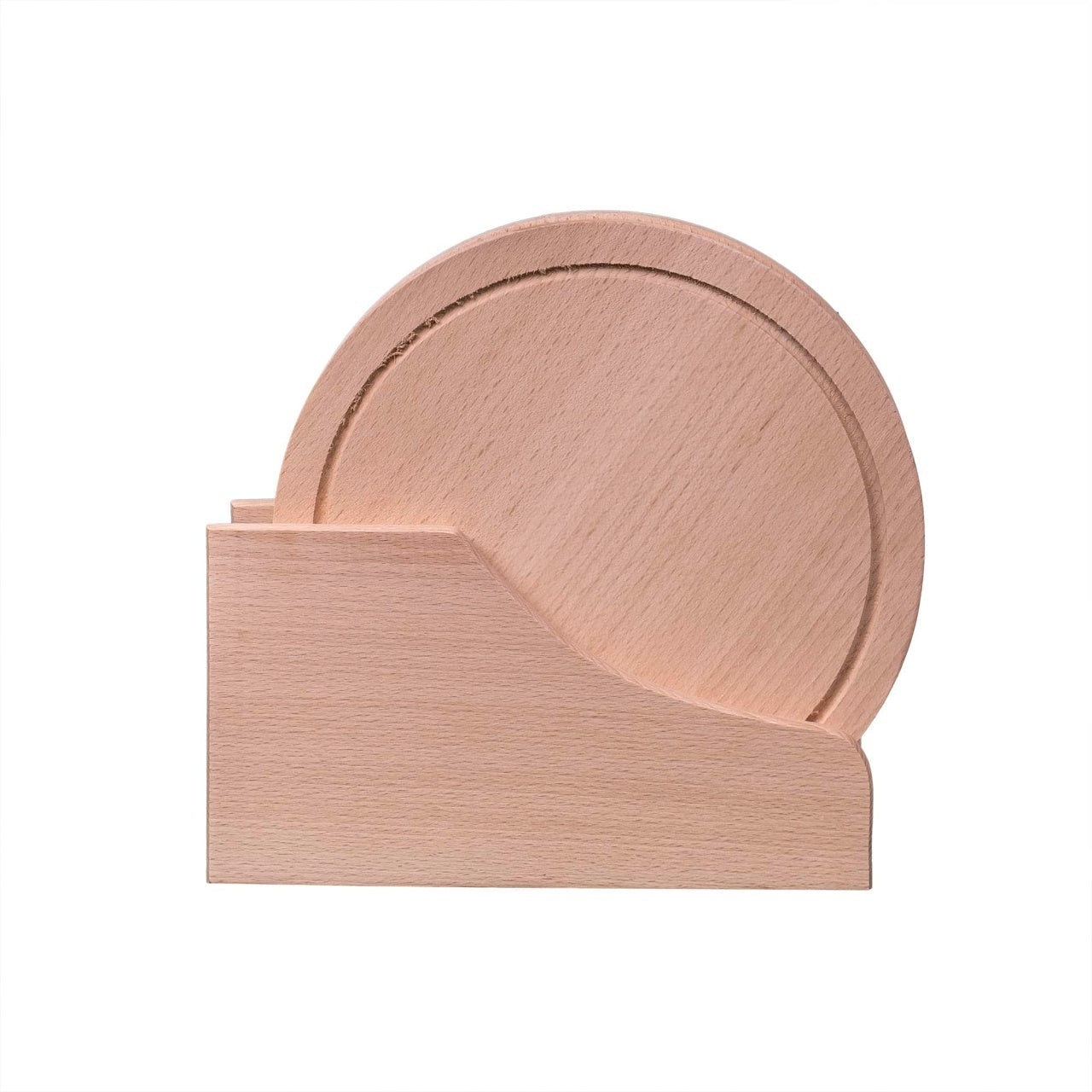 Set 4 tocatoare rotunde din lemn, diametru 25 cm, cu suport bej