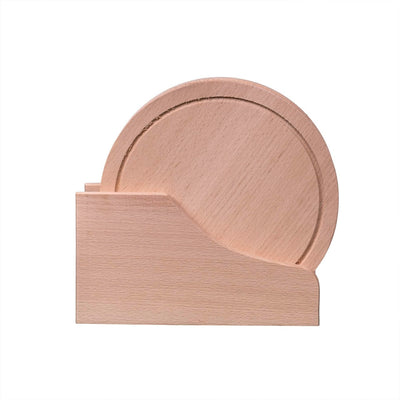 Set 4 tocatoare rotunde din lemn, diametru 25 cm, cu suport bej