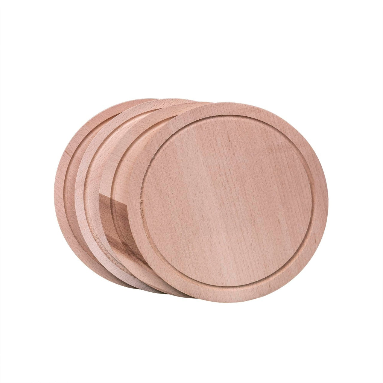 Set 4 tocatoare rotunde din lemn, diametru 25 cm, cu suport bej