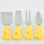 Set 4 ustensile mici pentru branzeturi, design elegant, usor de intretinut, lame din otel inoxidabil, compacte, galben/argintiu