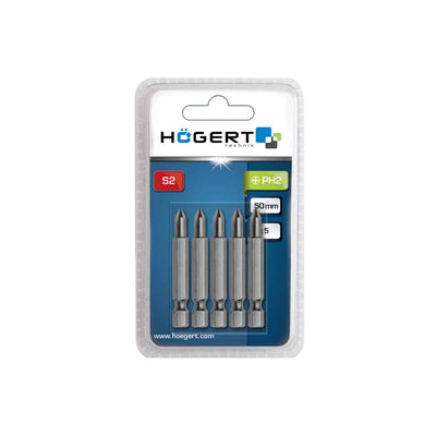 Set 5 bit-uri pentru surubelnita PH2, 50mm, otel S2, profil hexagonal 1/4''
