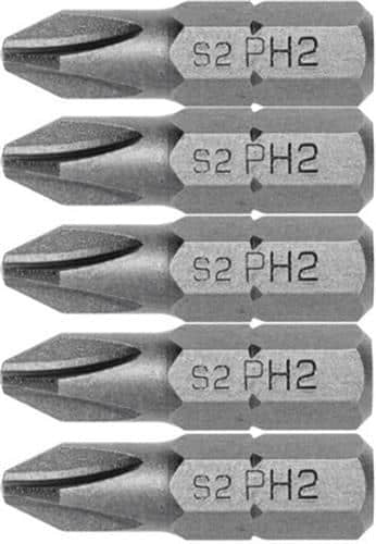 Set 5 biti surubelnita PH2, 25 mm, otel rezistent, pentru insurubare precisa