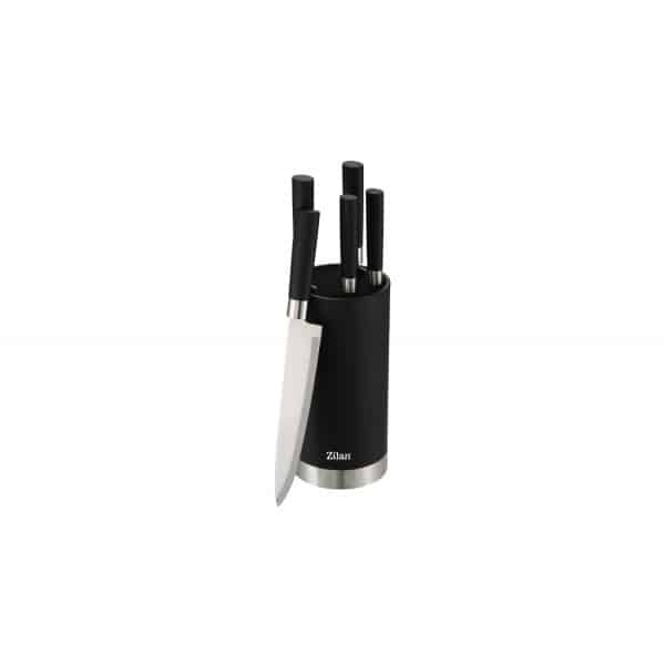 Set 5 cutite inox cu suport negru, maner ergonomic, diverse dimensiuni