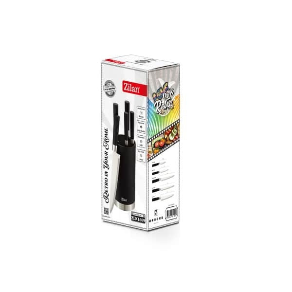 Set 5 cutite inox cu suport negru, maner ergonomic, diverse dimensiuni