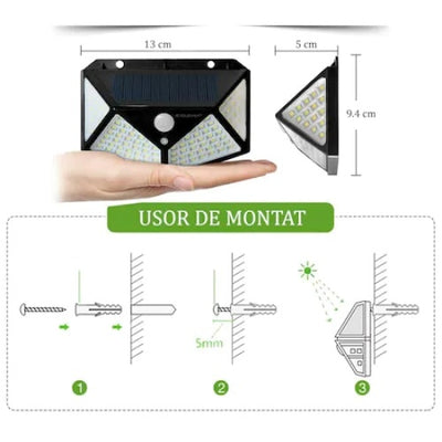 Set 5 lampi cu incarcare solara FOXMAG24, senzor miscare, 3 trepte de iluminare, 100 LED