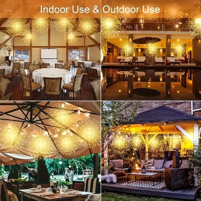 Set 5 lampi solare LED, tip artificii cu 500 LED-uri, lumina calda, pentru interior sau exterior, galben