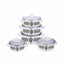 Set 5 oale emailate cu capace sticla termorezistenta, diametre 16-24 cm