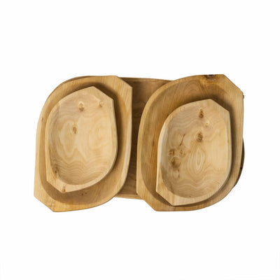Set 5 platouri din lemn pentru servire, dimensiuni variate, maro