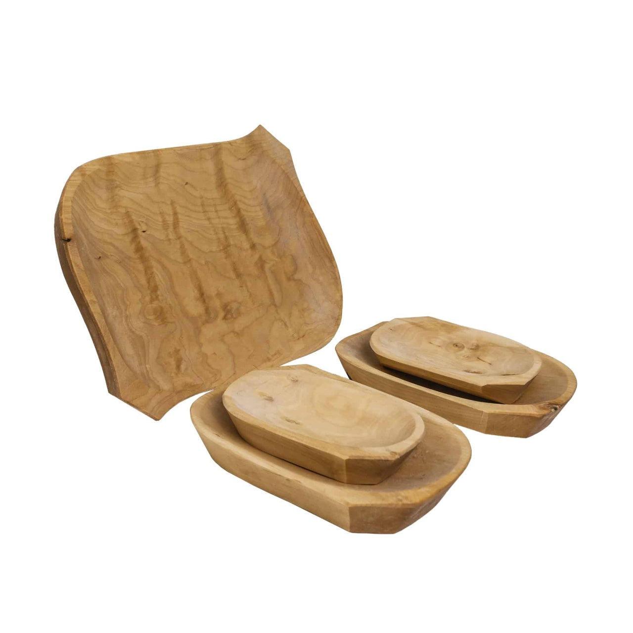 Set 5 platouri din lemn pentru servire, dimensiuni variate, maro