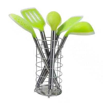 Set 5 ustensile bucatarie din silicon cu suport, colorate si usor de depozitat
