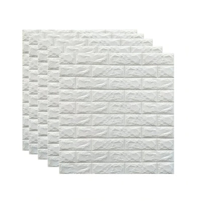 Set 5 x Tapet autocolant FOXMAG24, suprafata acoperita de 3.5 metri patrati, design caramida 3D, rezistent la apa, alb, 70 cm x 77 cm, usor de curatat