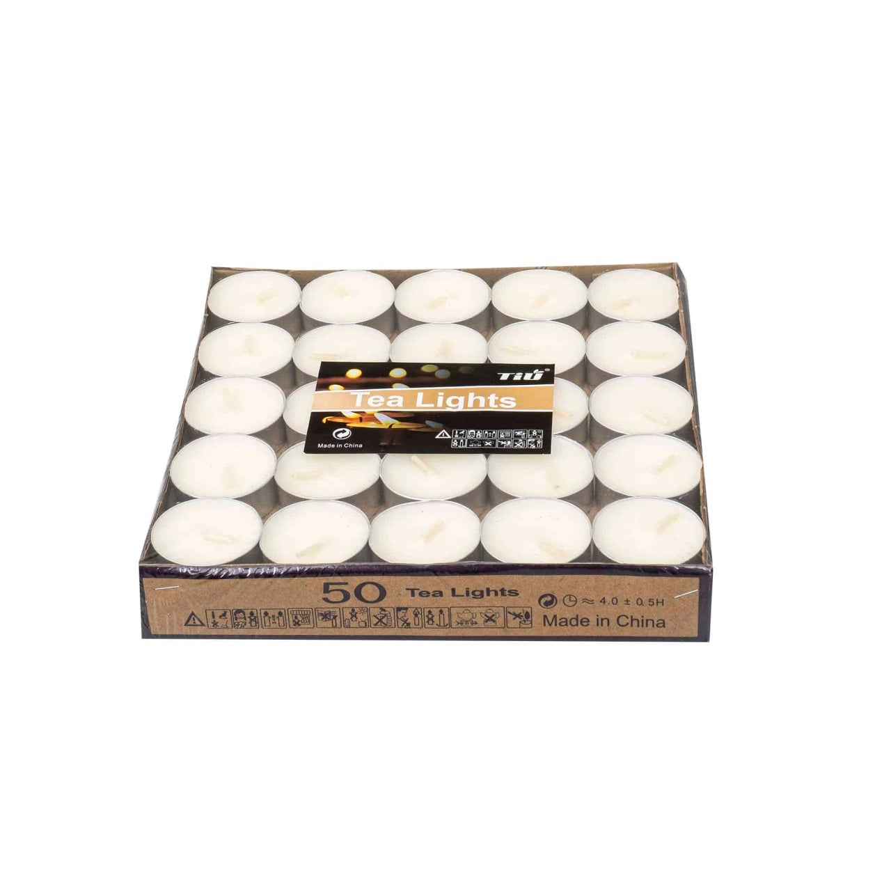 Set 50 lumanari decorative, 14 gr, ardere 4 ore, culoare alb