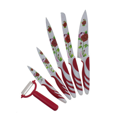 Set 6 cutite bucatarie din inox cu invelis ceramic, dimensiuni variate