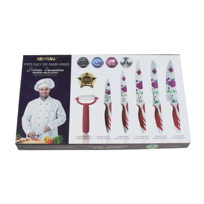 Set 6 cutite bucatarie din inox cu invelis ceramic, dimensiuni variate
