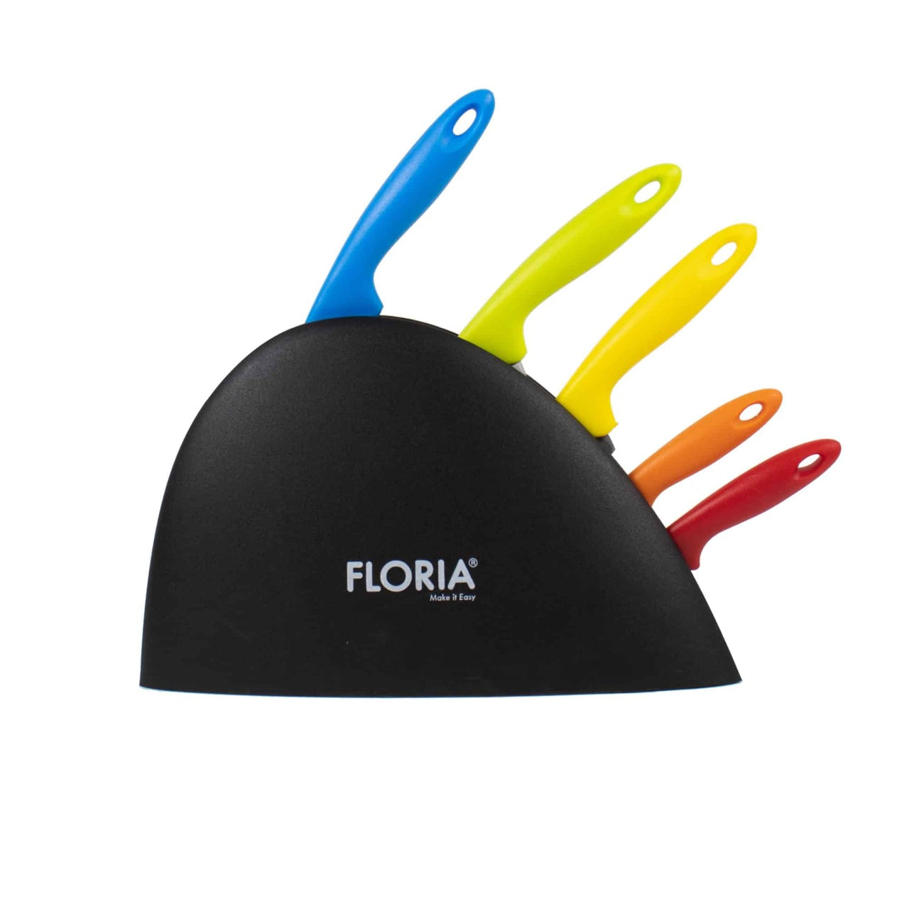 Set 6 cutite de bucatarie cu suport, lame inox, manere colorate