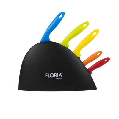 Set 6 cutite de bucatarie cu suport, lame inox, manere colorate