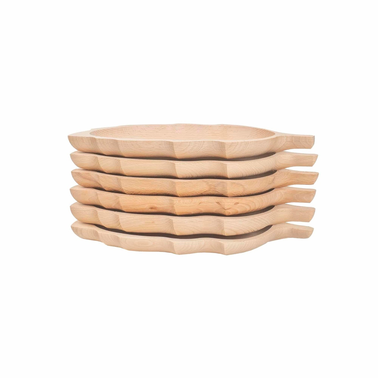 Set 6 farfurii din lemn fag, forma frunza, 34x18 cm pentru servire