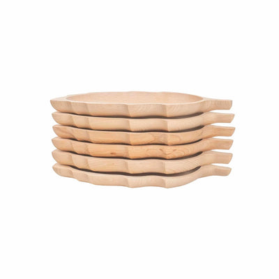 Set 6 farfurii din lemn fag, forma frunza, 34x18 cm pentru servire