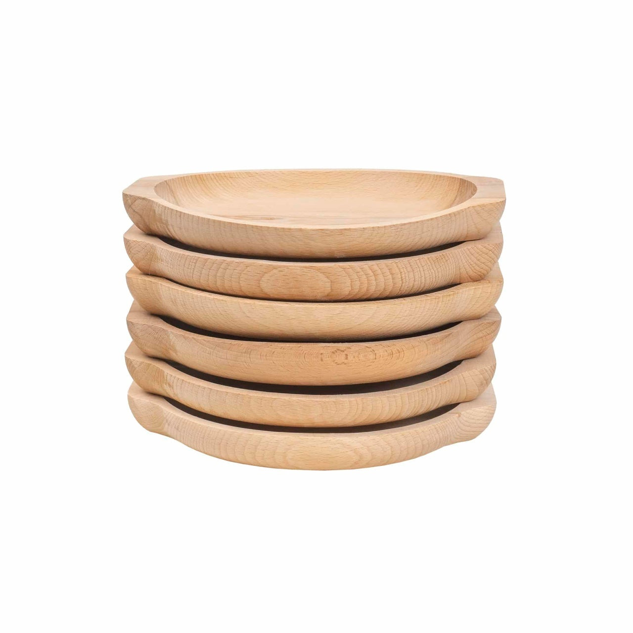 Set 6 farfurii din lemn fag, rotunde, 24x22 cm, design frunza