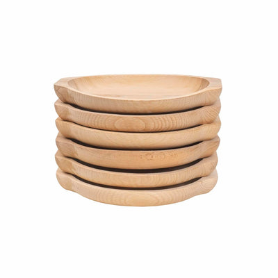 Set 6 farfurii din lemn fag, rotunde, 24x22 cm, design frunza