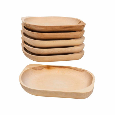 Set 6 farfurii ovale din lemn de fag, 23x20 cm, ideale pentru aperitive