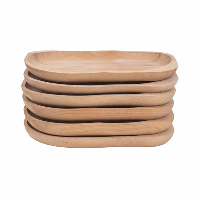 Set 6 farfurii ovale mari din lemn de fag, 30x24 cm