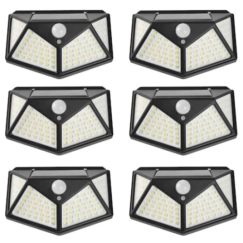Set 6 lampi cu incarcare solara FOXMAG24, senzor miscare, 3 trepte de iluminare, 100 LED