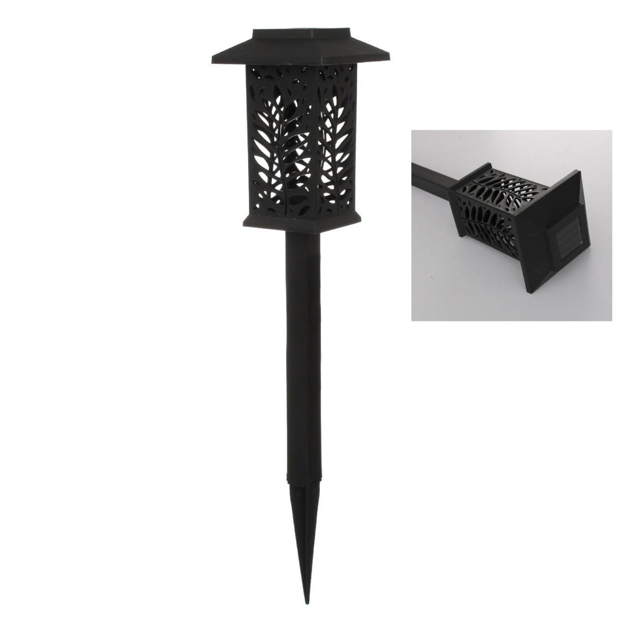 Set 6 lampi solare de gradina, din ABS, 8 ore autonomie, cu fixare tip tarus, cu senzor de lumina, negru