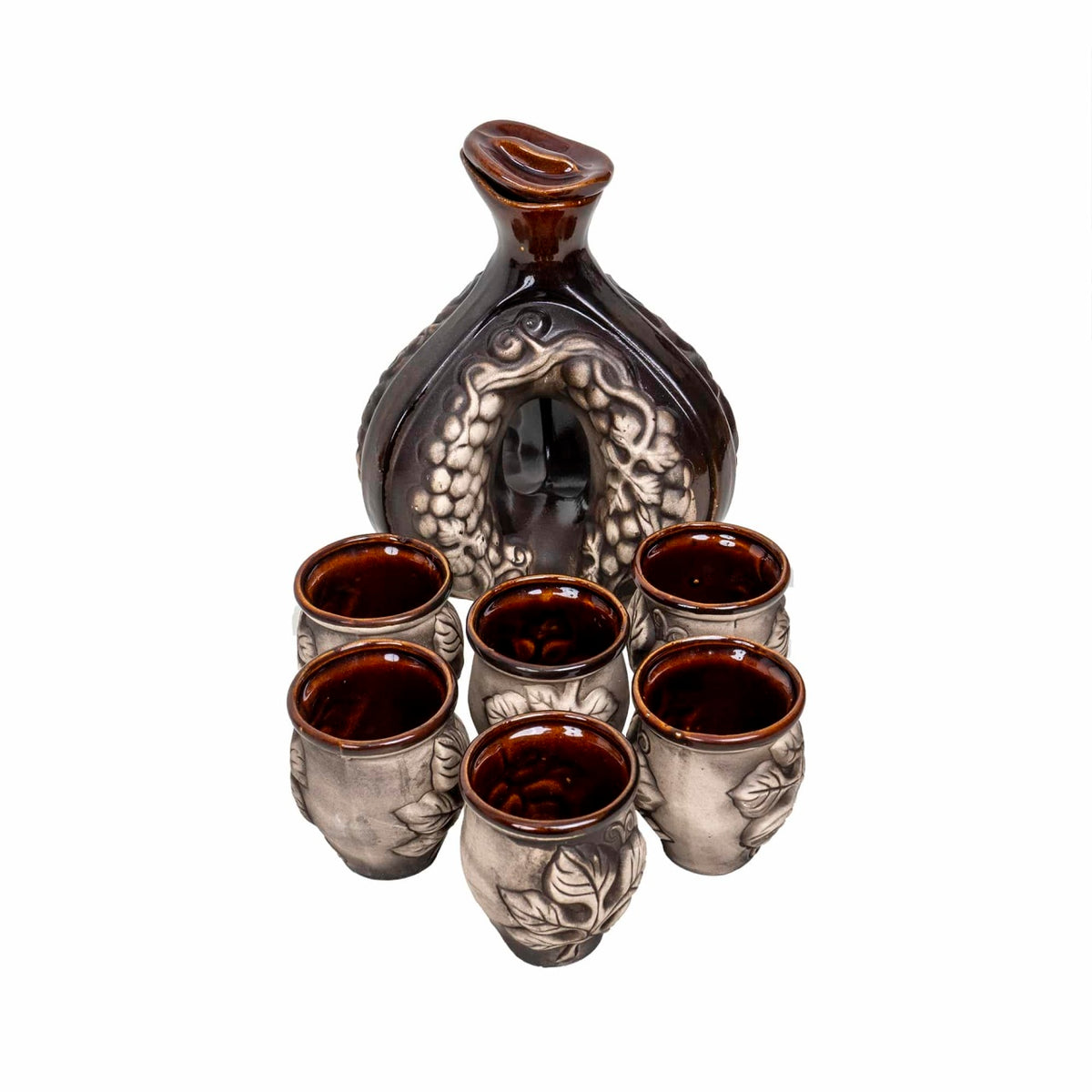 Set 6 pahare ceramica cu sticla in forma de caracatita, capacitate 1.2L sticla si 180ml pahare