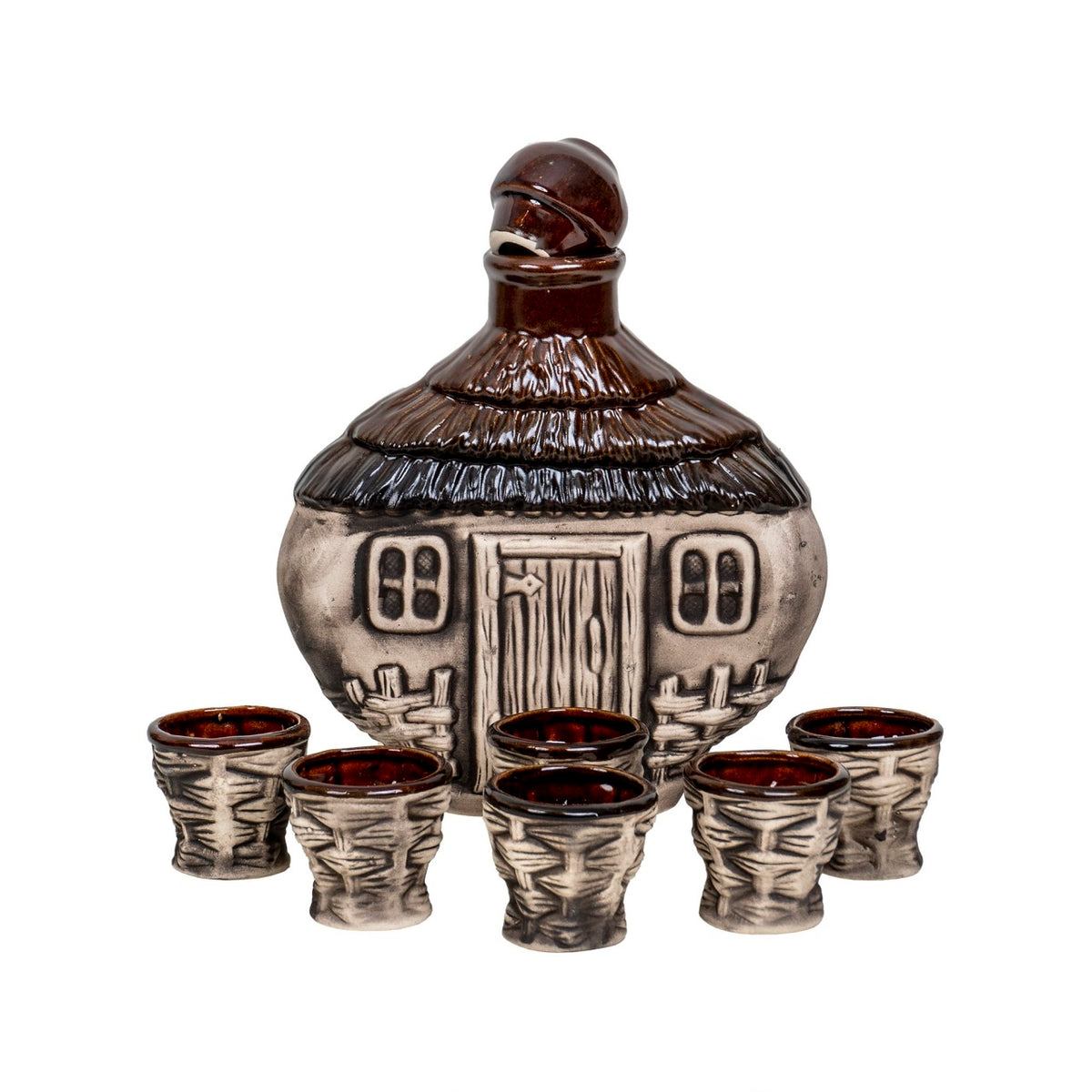 Set 6 pahare cu sticla in forma de casuta din ceramica, capacitate 100ml