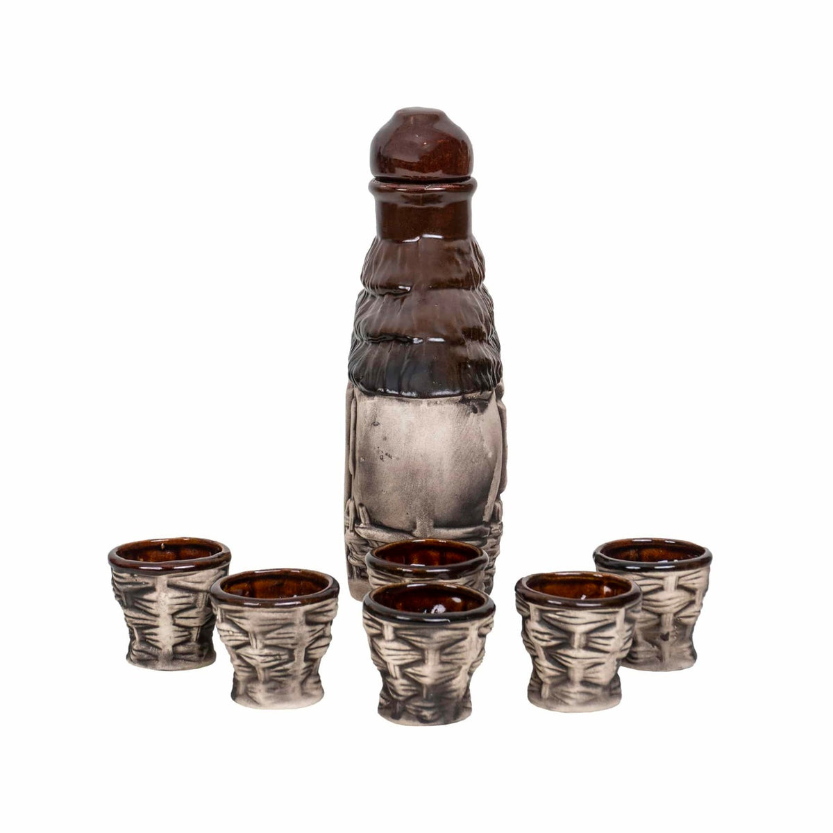 Set 6 pahare cu sticla in forma de casuta din ceramica, capacitate 100ml