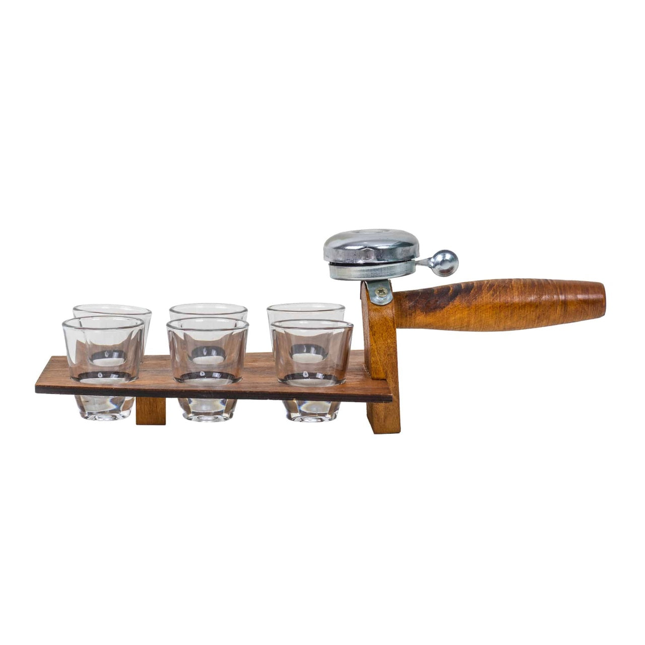 Set 6 pahare shot 30ml cu suport si clopotel, sticla transparenta