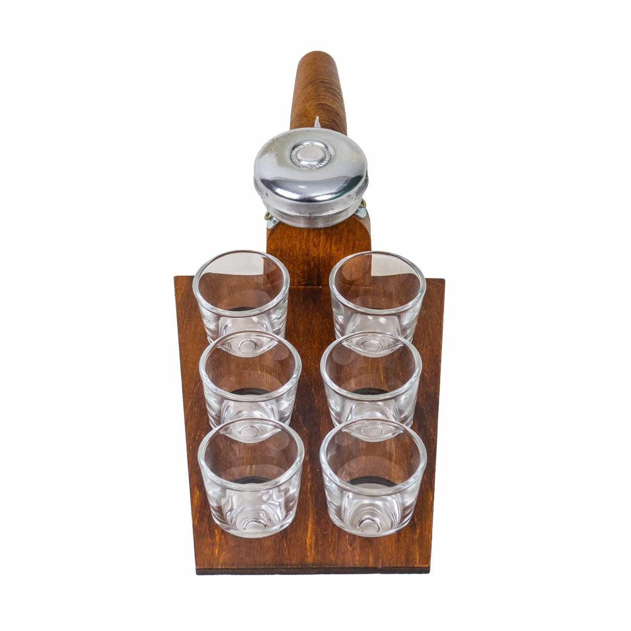 Set 6 pahare shot 30ml cu suport si clopotel, sticla transparenta