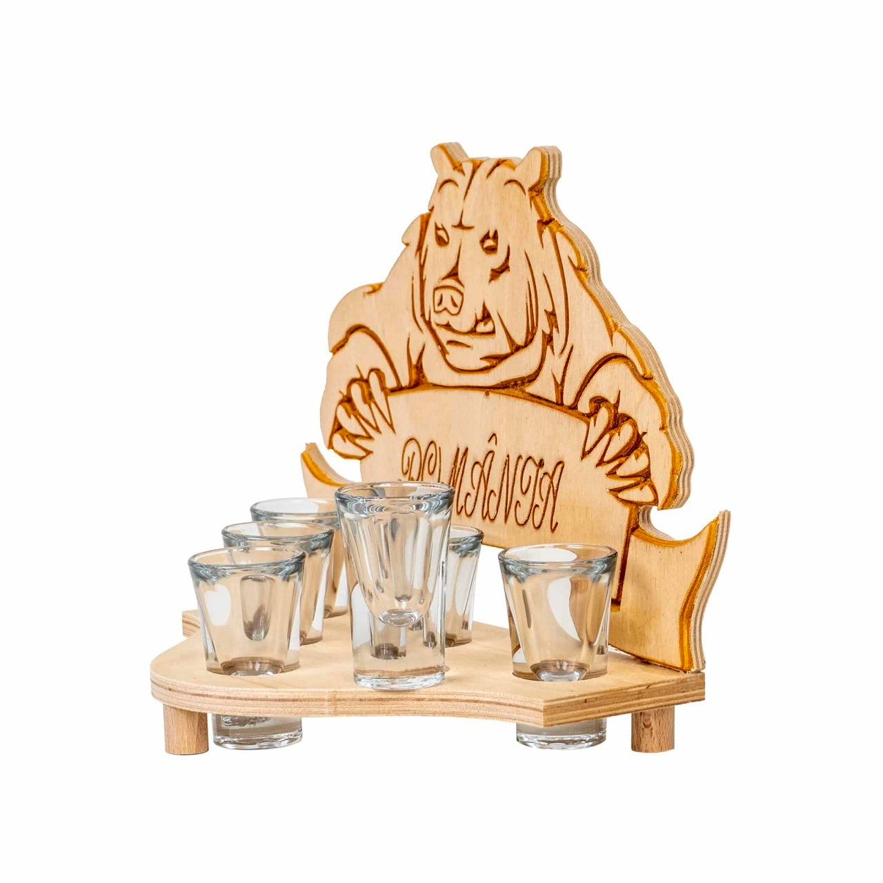 Set 6 pahare shot 50ml cu suport, model urs, culoare maro