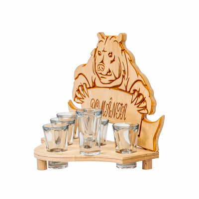 Set 6 pahare shot 50ml cu suport, model urs, culoare maro