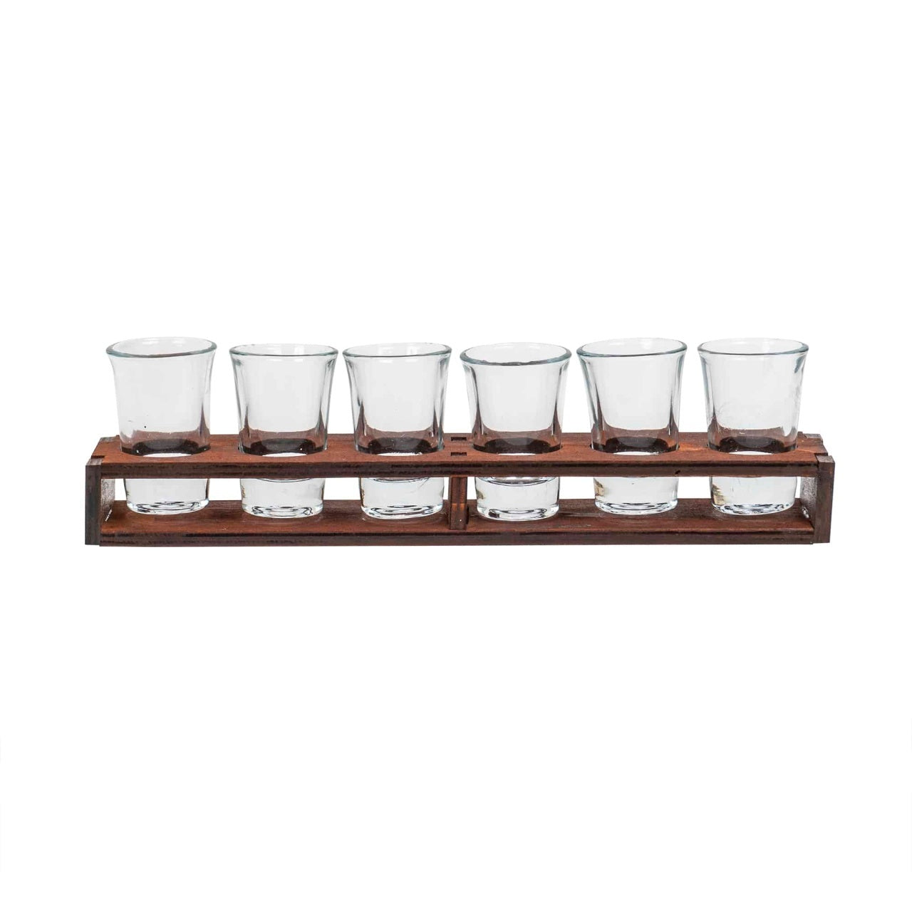 Set 6 pahare shot cu suport din lemn dreptunghiular, capacitate 50 ml